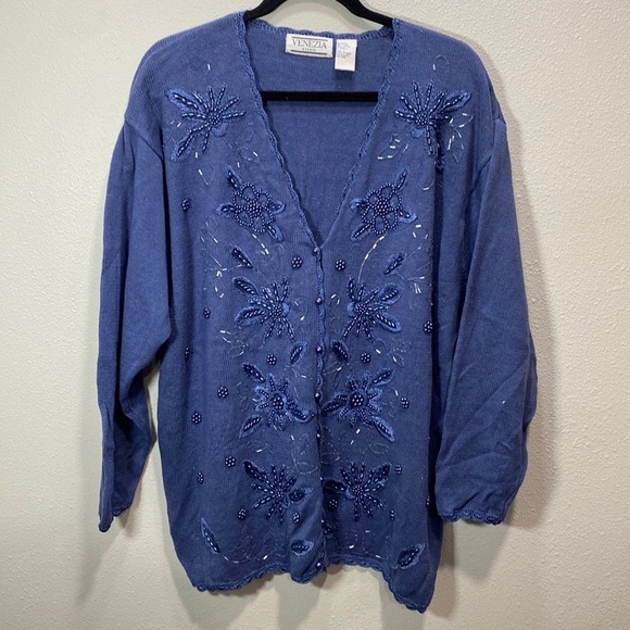 Vintage Venezia beaded sweater‎ blue - Picture 1 of 10